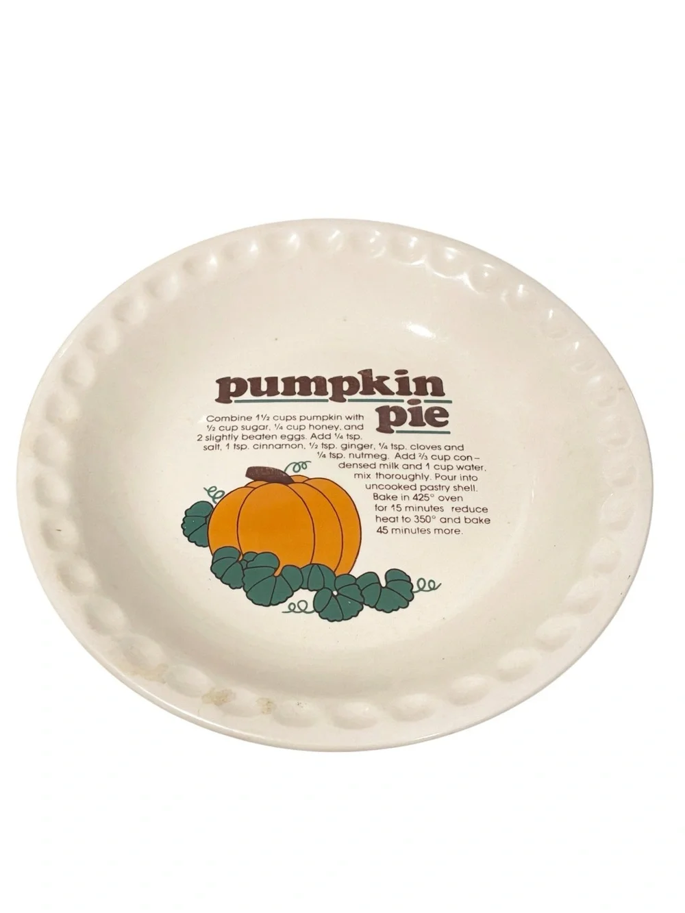 Vintage Pumpkin Pie Plate Decorative Pie Dish Bakeware 10”